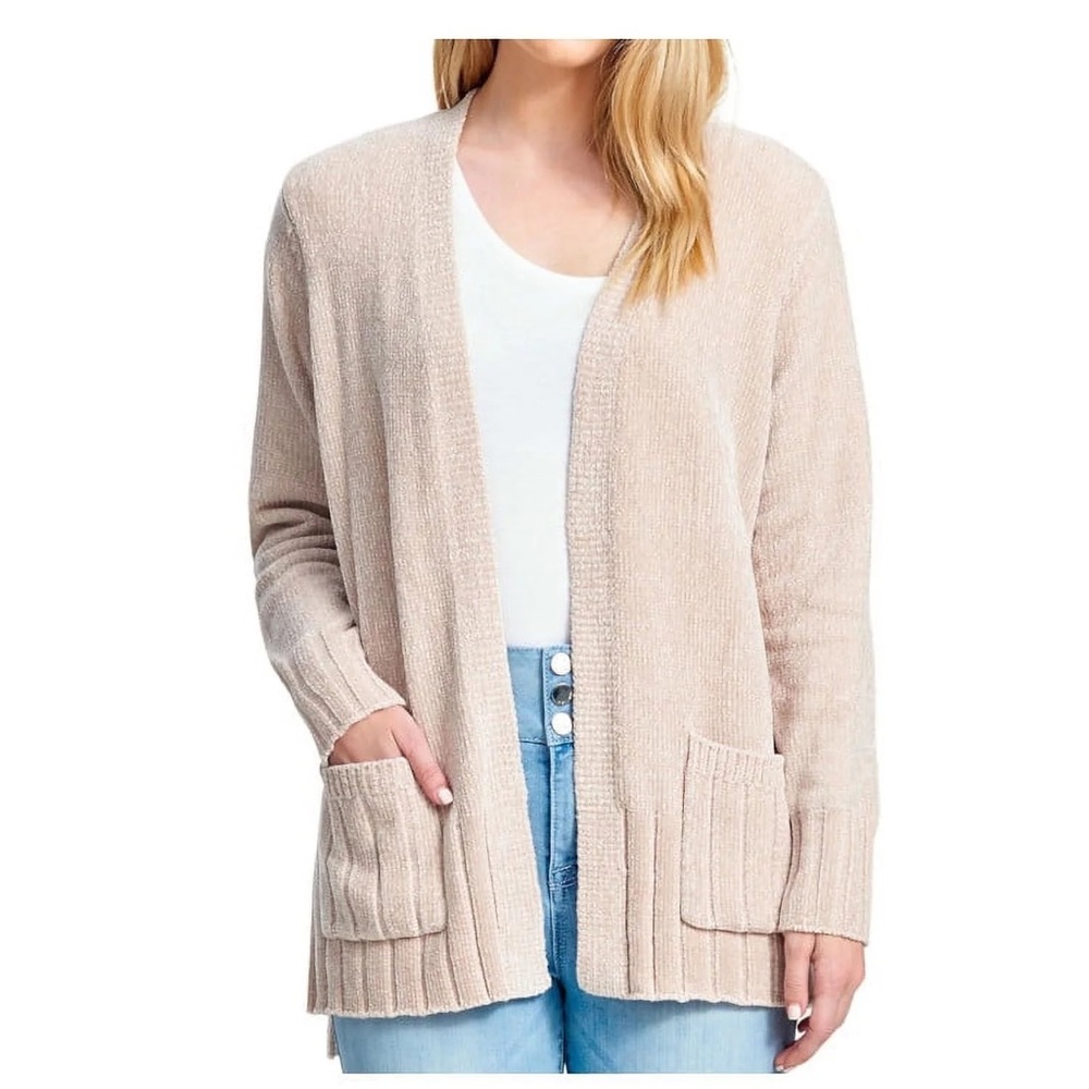 Seven7 Lightweight Open-Front Beige Cardigan
